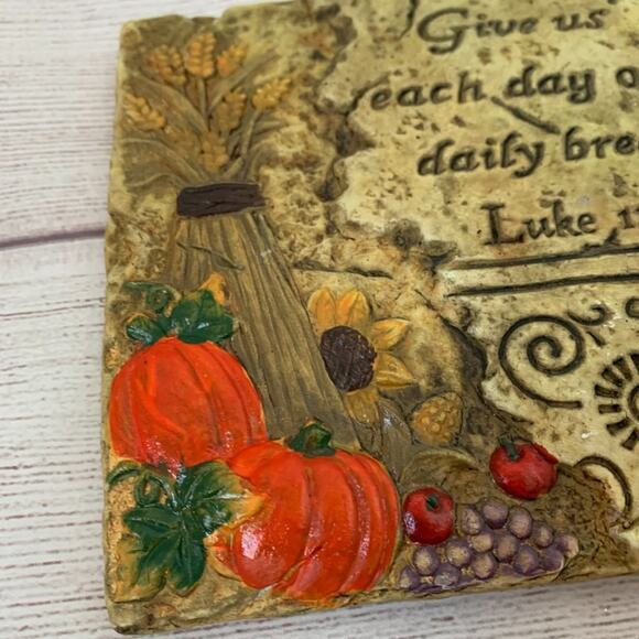 Daily Bread Scripture Wall Hanging Square Plaque Harvest Pumpkin Wheat Decor - Picture 3 of 8